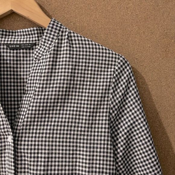 Black & White Gingham Pattern Button-up Tiered Mini Dress - Picture 2 of 7